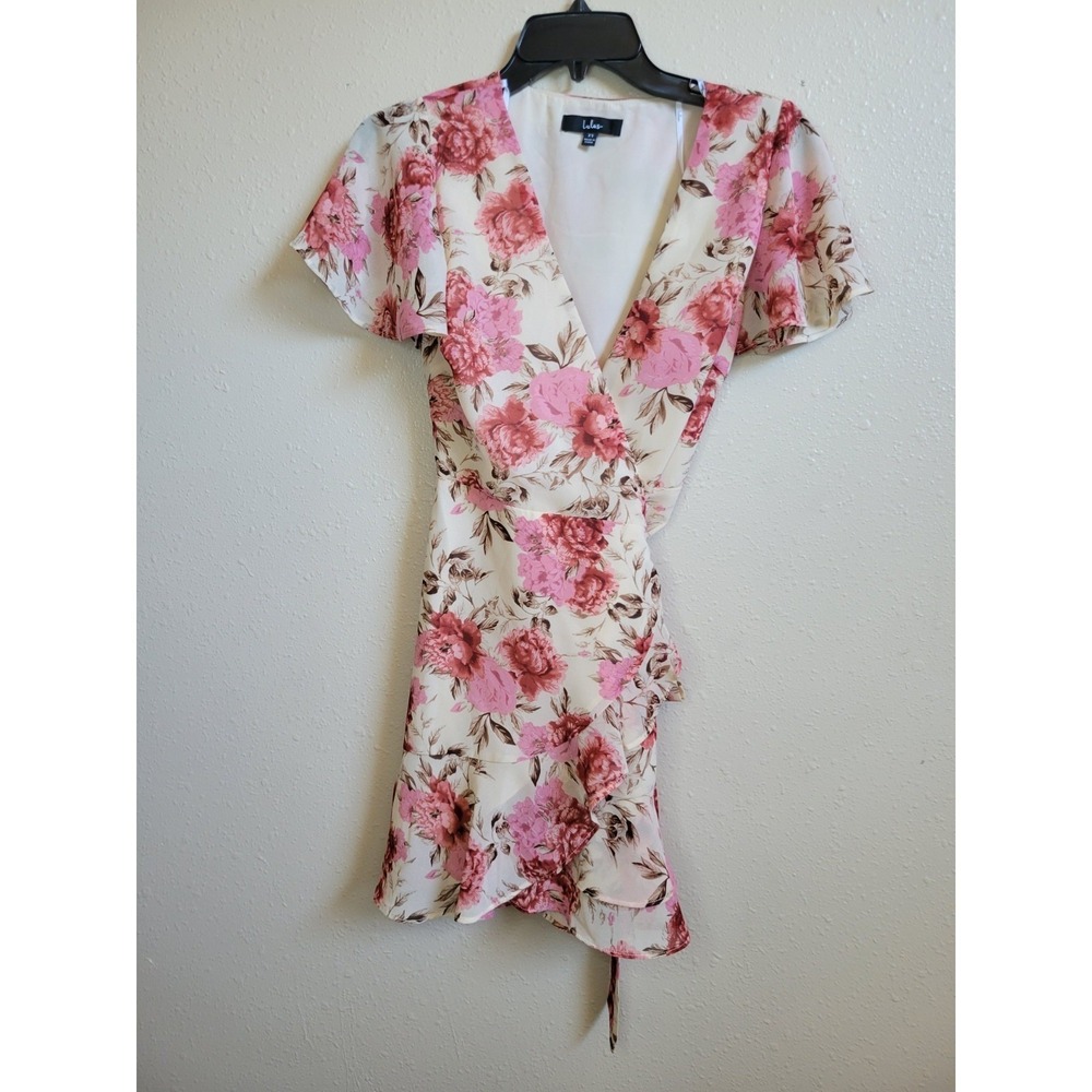 Lulus Ruffle Wrap Short Sleeve Floralβ Midi Dress Sz XS